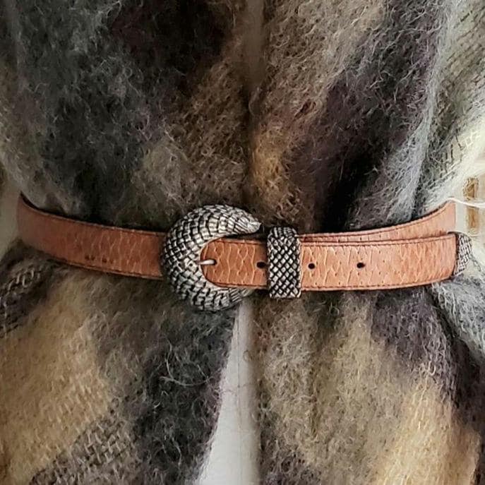 1994 Clara Studio Leather Belt, Chunky Silver Buckle 