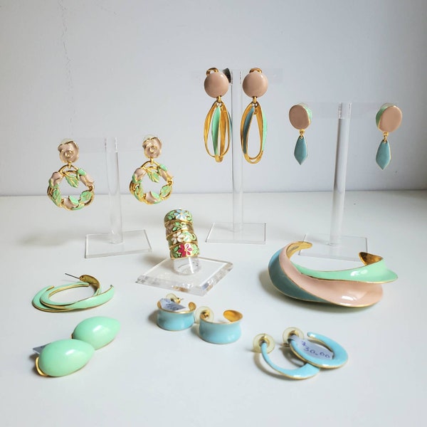 1990s CLARA STUDIO Pastel EARRINGS & Rings in buff pink, mint green, robins egg blue, gold vermeil, signed designer (Choose from list.)