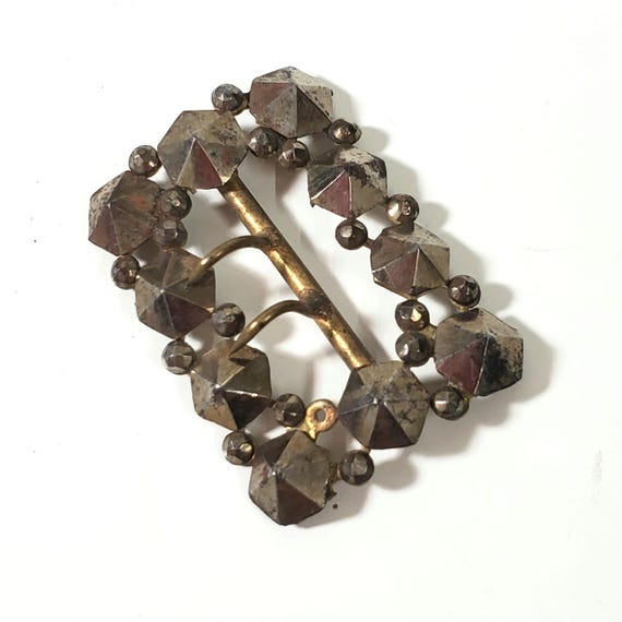 Antique Brass Cut Steel Sash Buckle: Victorian Dress Belt  display picture 2
