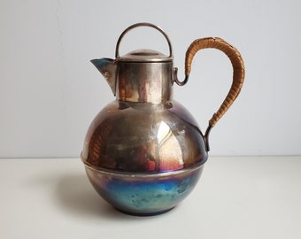 Mid Century Silver TEAPOT with rattan handle, Isreal Freeman & Son, England {6.25" high}