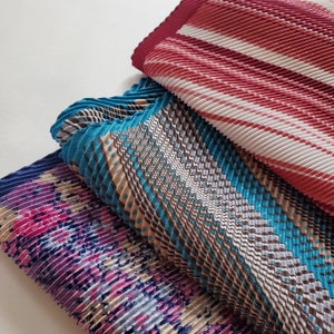 Vintage 1970s Pleated Plisse Print Polyester Head Scarves:  CHOOSE from burgundy stripe or purple floral, turquoise sold