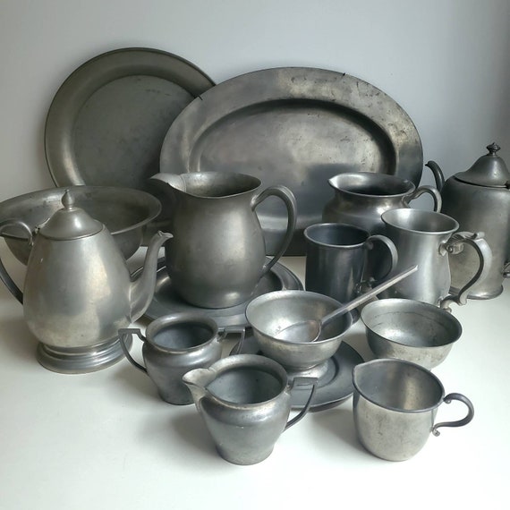 crescent pewter 社　ビンテージ　ピューター製ティーポットセット crescent pewter 社 アメリカピューター製ティーポットセット