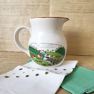 Vintage Newcor Stoneware Pitcher: Country Village Transferware Jug