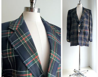 1970s MacKenzie Tartan WOOL SPORT COAT with condition issues, plaid twill {42" chest}