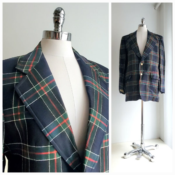 1970s MacKenzie Tartan WOOL SPORT COAT with condition issues, plaid twill {42" chest}