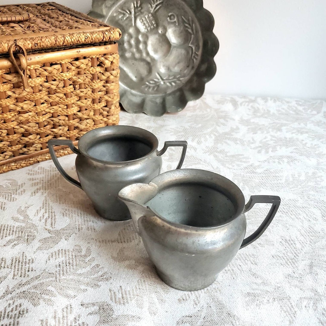 Vintage 1920s-30s PEWTER Pitcher Creamer and Sugar Bowl by Colonial ...