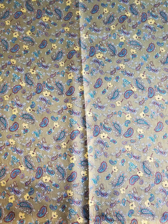 3 yds OLIVE PAISLEY Polyester LINING Fabric, silky vintage 1980s yardage goods {45"w x 3yds}