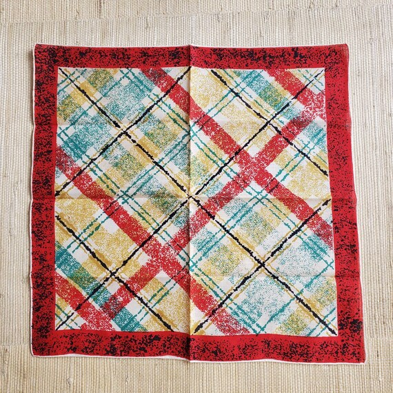 Vintage 1950s RED PLAID Handkerchief or Pocket Sq… - image 3