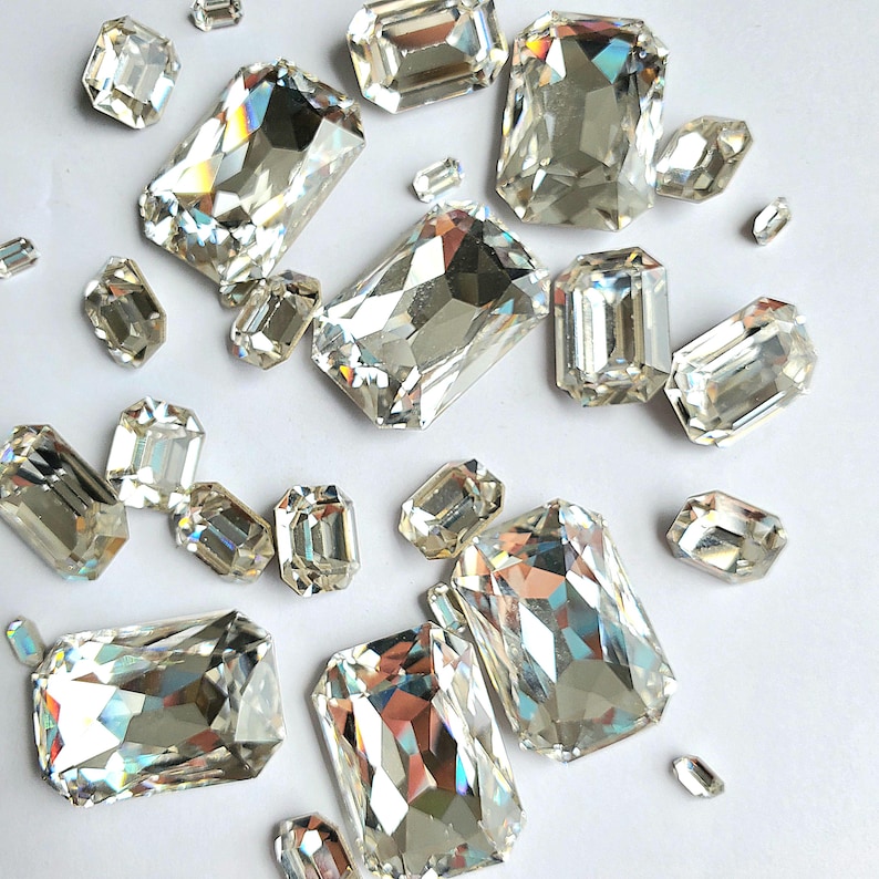 Rectangle Jems Swarovski 4610 EMERALD OCTAGON Fancy Stones in CRYSTAL 001 Clear ...