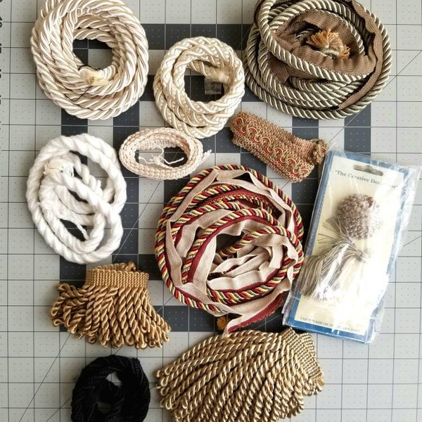GRAB BAG Upholstery Cord & Fringe for pillows, cushions, drapery, lamps, cosplay, collage, upholstery, costumes, junk journals, ornaments