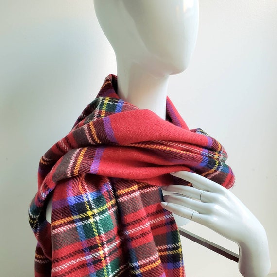 Soft Vintage Red LAMBS WOOL Blanket Scarf, Royal … - image 6