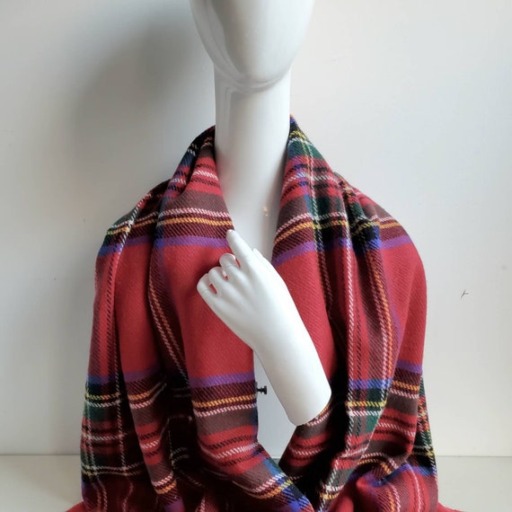 Soft Vintage Red LAMBS WOOL Blanket Scarf, Royal … - image 7