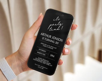 Digital Black and White Modern Minimal Invitation Template, e-invite Phone Invitations, Mobile Invitation,Simple Text Message Invite