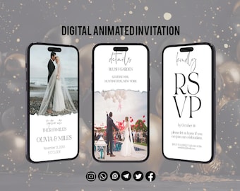 Minimalist  Wedding Invitation Template, Digital Wedding Video Invitation, Animated Wedding Invite with Photo, Editable Canva Template