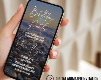 Editable Beach Party Invitation, Editable Birthday Party Video Invite, Mobile Digital Party Invitaton, Any Age Birthday Invite, Adult Invite