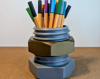 3D Printed Screw and Bolt Pencil Holder - Customizable - Modern Engineer Design, Original & Practical Office Gift