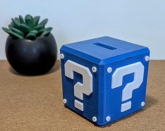 Mystery Box Fan Art Mario Piggy Bank | Customizable 3D Retro Gaming Coin Box Geek & Fun Decor