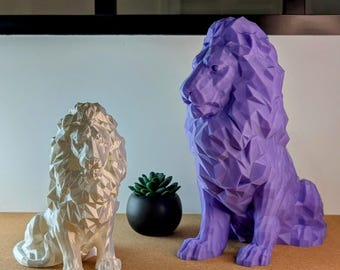 Statuette Lion Low Poly  – Impression 3D de Figurine Personnalisable en Couleur et Taille – Décoration Moderne et Design