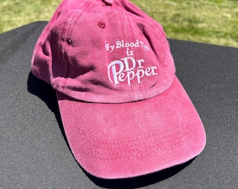 Embroidered Dr. Pepper Blood Type Hat Cute Charming Vintage Baseball Cap Girly Bridesmaid Gift Flirty Adjustable Dainty Faded