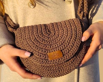 Handmade Crochet Crossbody Bag: Small Cotton Boho Purse