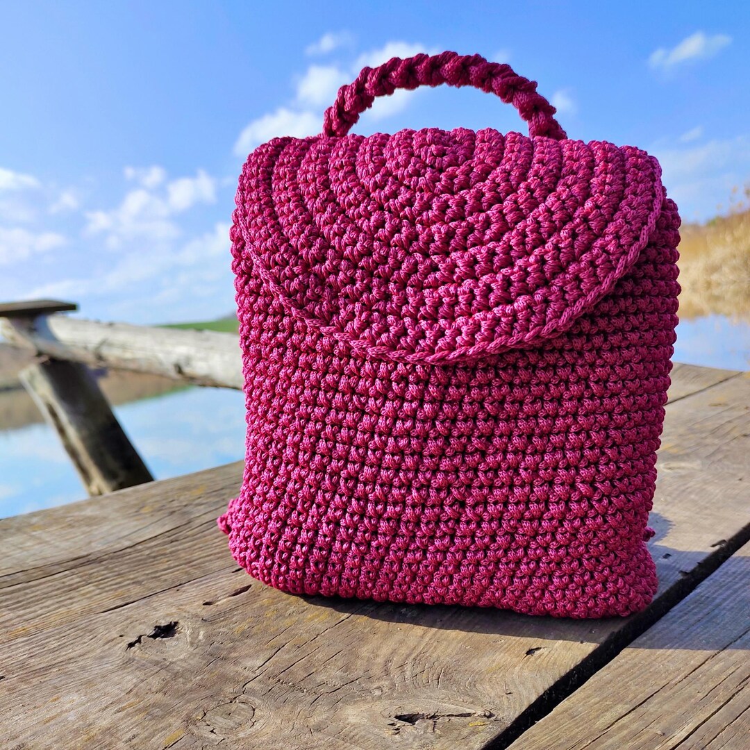 Crochet Handmade Backpack Bag Everyday‎ Summer Casual Women’s Girls Small Handmade Mini Bag Crochet Backpack – Pink Small Rucksack  main image 3