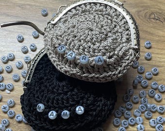 Cadena de billetera personalizada hecha a mano. Llavero de billetera de crochet personalizado para ella. Regalos hechos a mano. Monedero de crochet. Funda. Billetera emergente minimalista