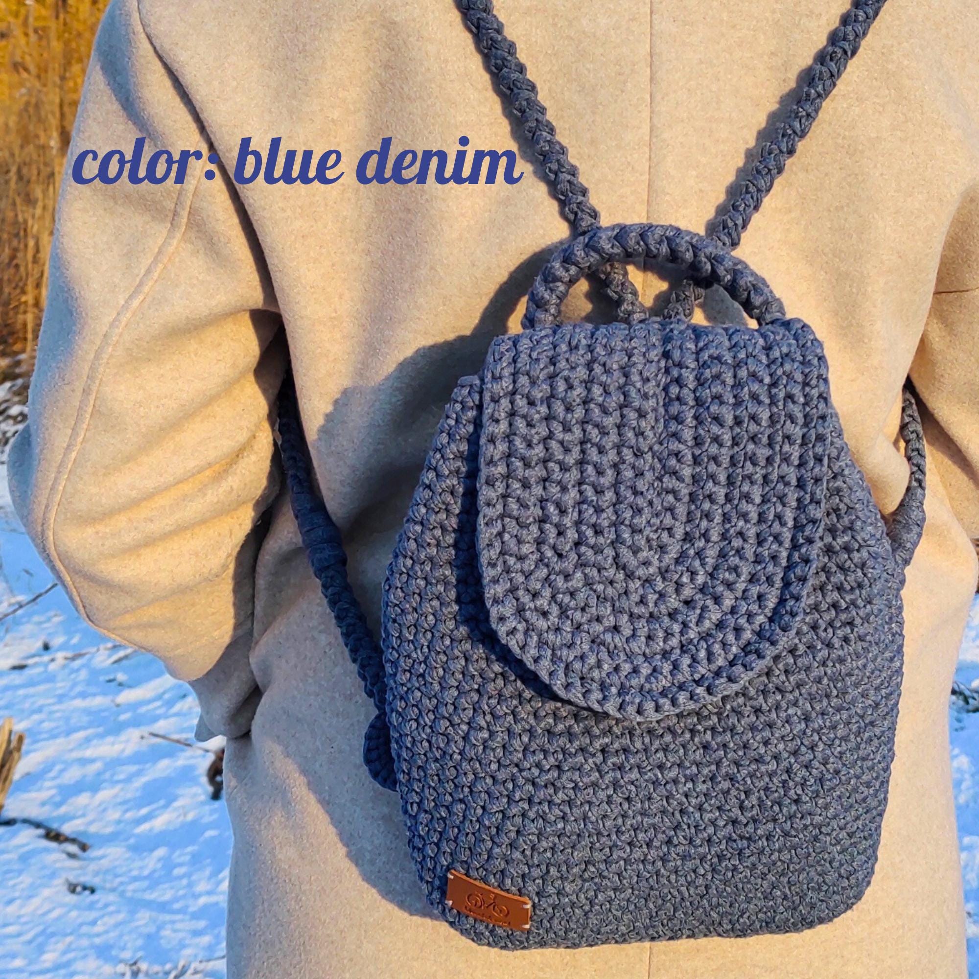 Hand Crochet Backpack - Daypack with Adjustable Removable Straps Crochet Backpack Kit with Leather Bag Base Accessories  main image 2
