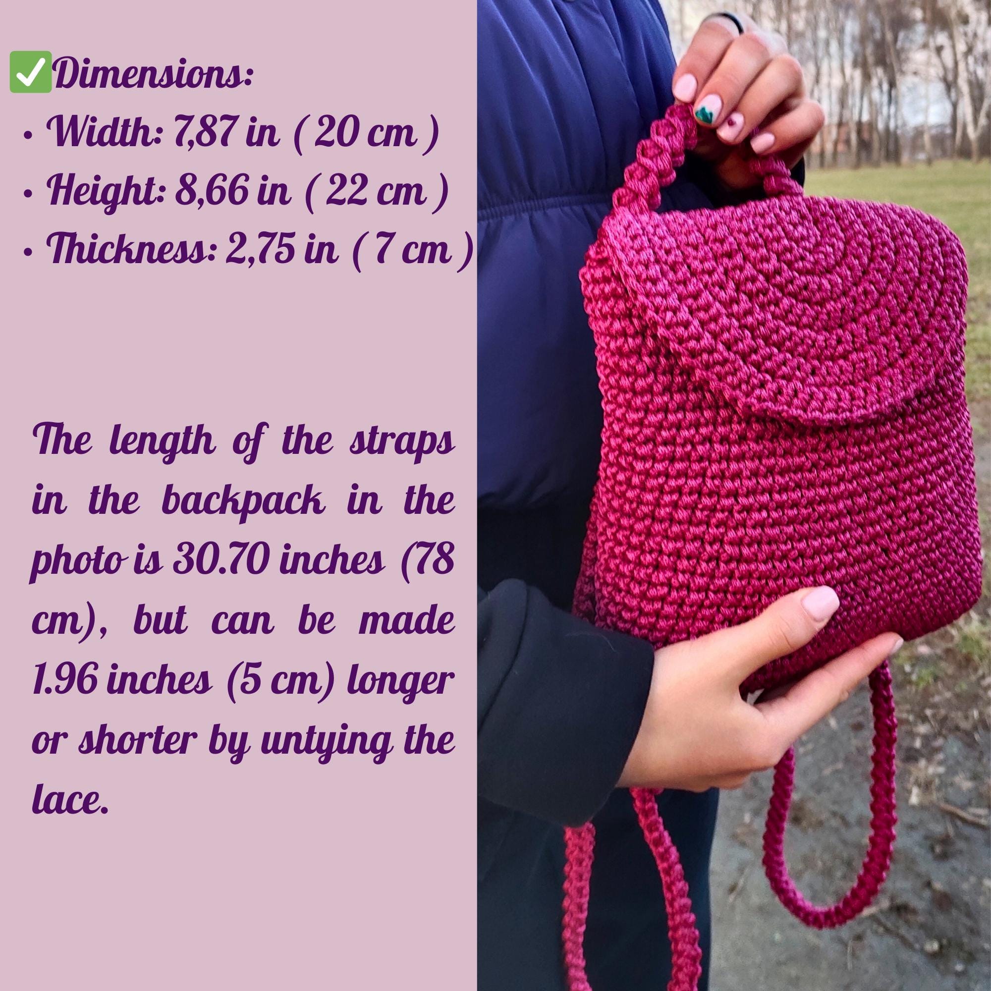 Handmade Mini Bag Crochet Backpack – Pink Small Rucksack  display picture 1