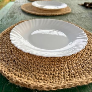 Crocheted Dining Table Mats, Placemats - Soft Jute Rug Home Decor.Round Decorative Coasters and Placemats - Handmade Home Decor Set