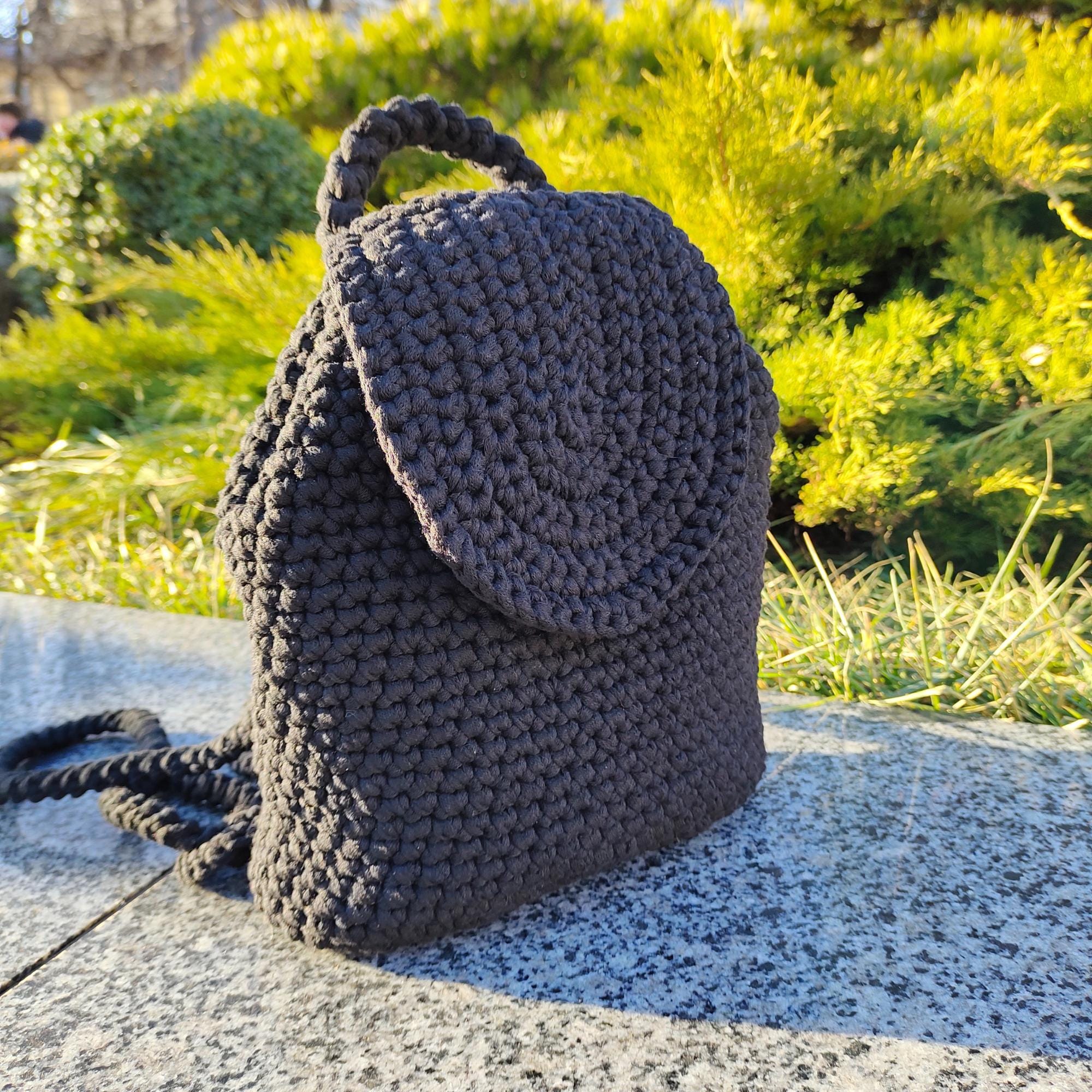 Stylish Black Crocheted Backpack for Girls With Adjustable 