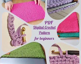 簡単クロシェ編みのノートパソコンスリーブパターン PDF + ビデオ | 初心者向け MacBook またはタブレットケース | ギフトアイデア | 今すぐダウンロード