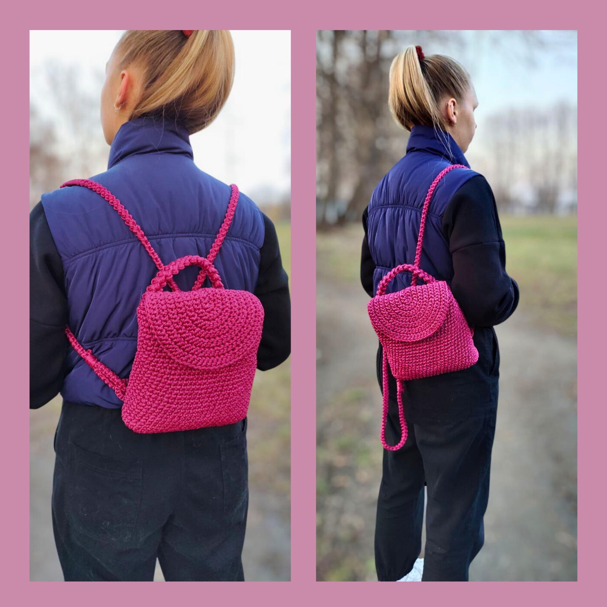 Crochet Handmade Backpack Bag Everyday‎ Summer Casual Women’s Girls Small BEACHCOMBER MINI-BACKPACK PATTERN – Hook?Yarn?Carabiner main image 4