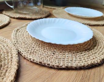 Handmade Jute Placemats and Coasters Set: Rustic Kitchen Decor