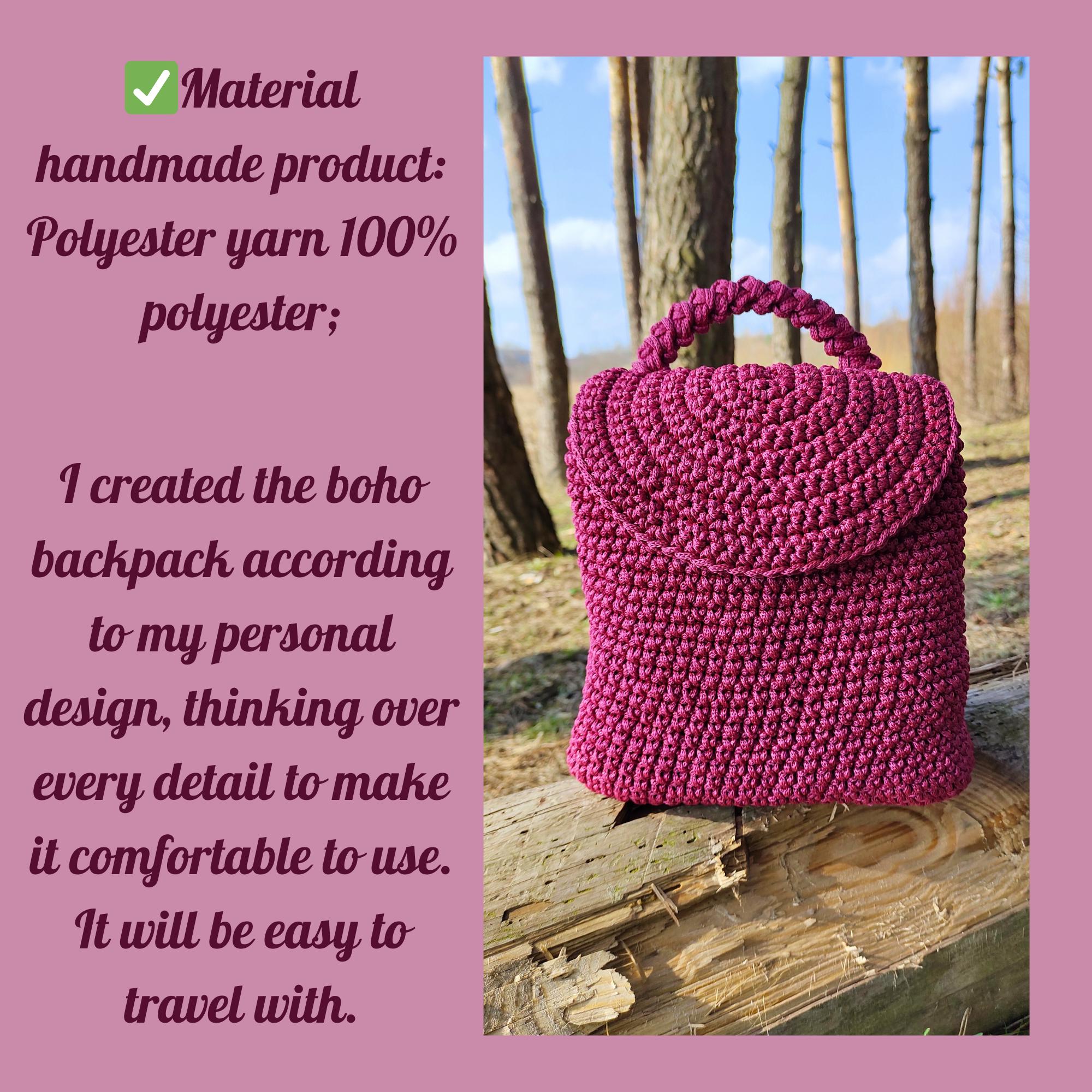 Handmade Pink Crochet Small Backpack Handmade Mini Bag Crochet Backpack – Pink Small Rucksack  main image 4