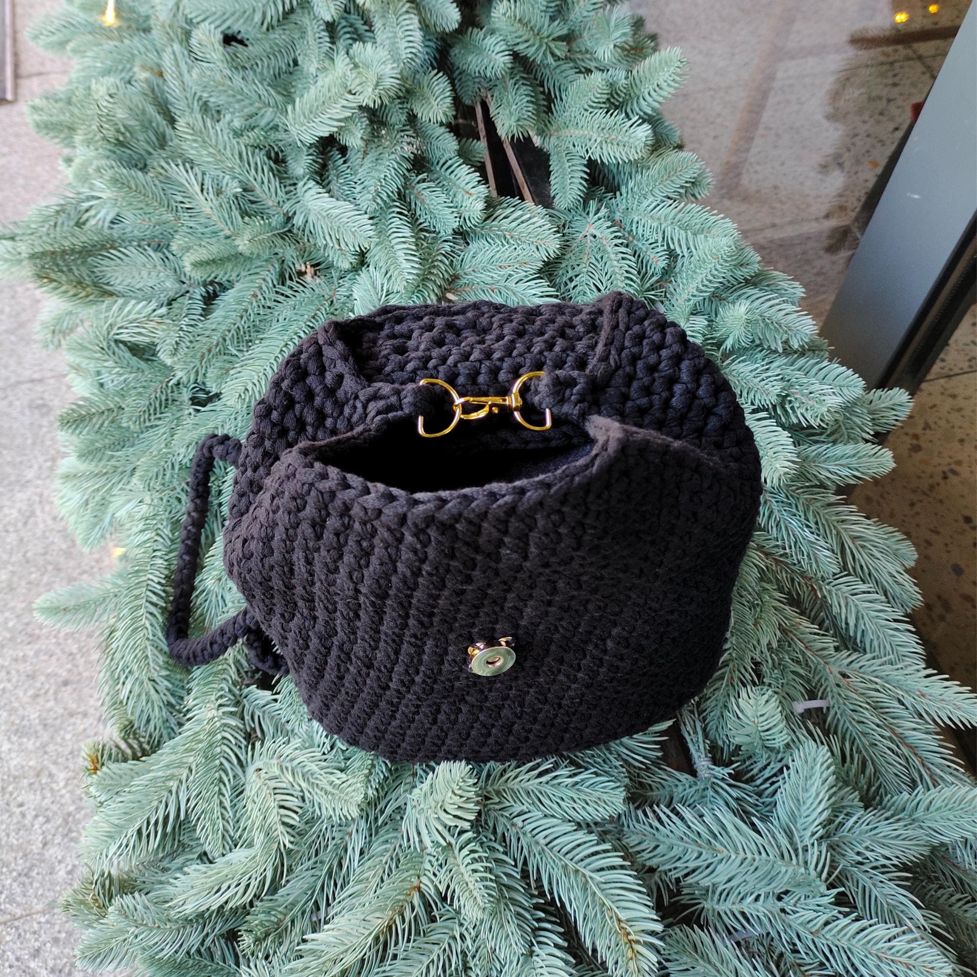 Black Crochet Knit Mini Backpack Boho Textured Adjustable Straps Stylish Black Crocheted Backpack for Girls With Adjustable  main image 2