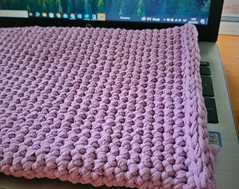 Handmade Crochet Laptop Sleeve: Custom Fit Tech Pouch with Embroidered Tag