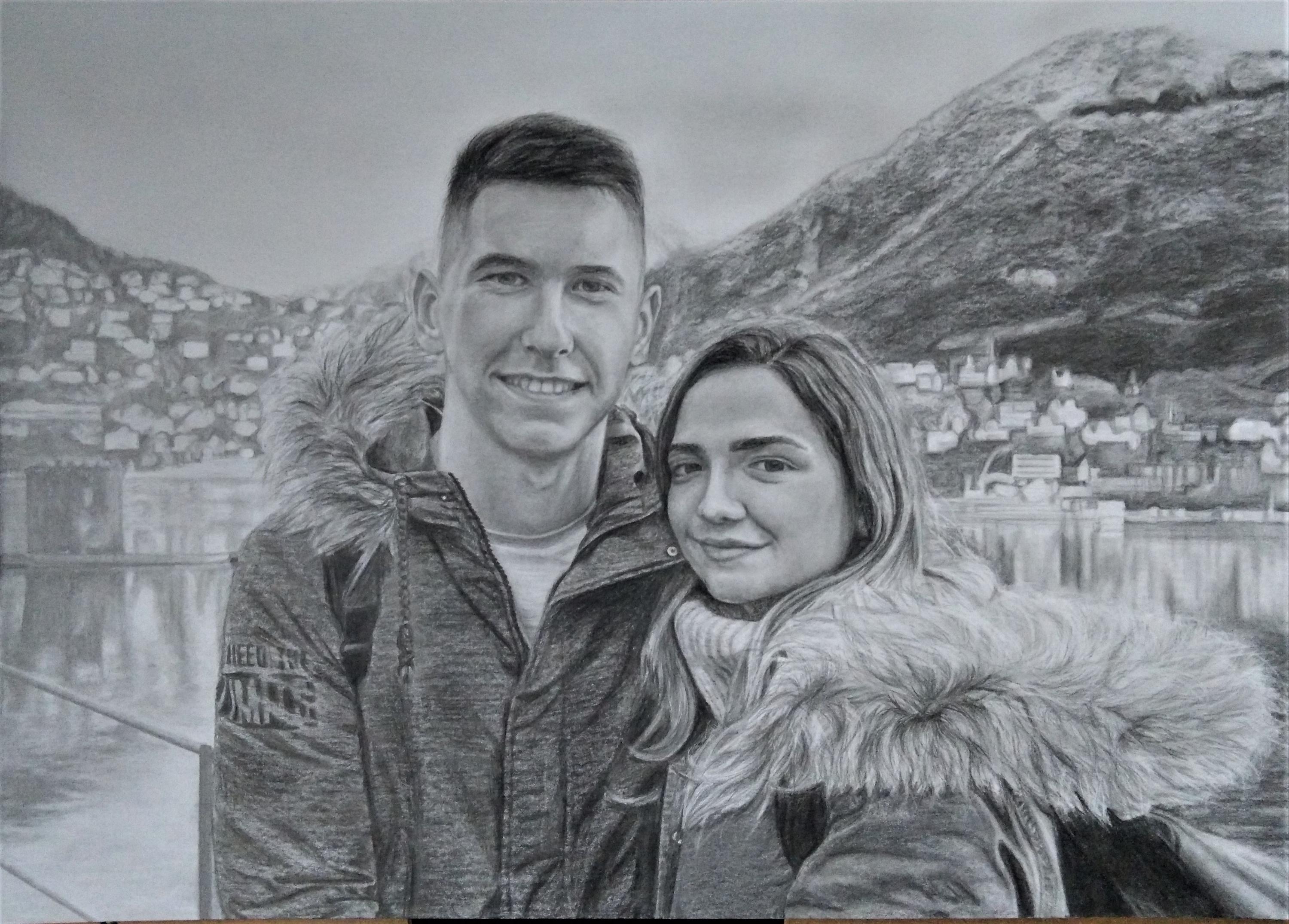Couple graphite pencil portrait, Graphite Pencil Portrait, Drawing Portrait from photo, Unique gift idea for mom, father, husband, children