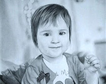 Pencil portrait of child, Baby portrait Pencil Portrait, Portrait drawing, Drawing Portrait from photo, Unique gift idea for, children