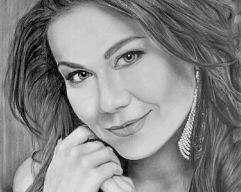 Mother graphite pencil portrait, Graphite Pencil Portrait, Drawing Portrait from photo, Unique gift idea for her, husband,