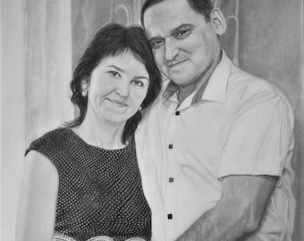 Parents graphite pencil portrait,Graphite Portrait of Mom and Dad, Graphite Pencil Portrait, Drawing Portrait from photo,
