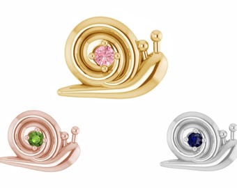 14K Solid Gold Snail with Gemstones CZ Piercing – Nose, Cartilage, 25g Threadless, 14g 16g Pin