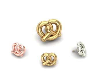 14K Solid Gold Pretzel – Yellow Rose White – Threadless or Threaded Pin (25g 14g 16g)
