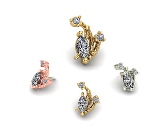 14K Solid Gold Charlotte CZ Piercing – Nose, Cartilage, 25g Threadless, 14g 16g Pin