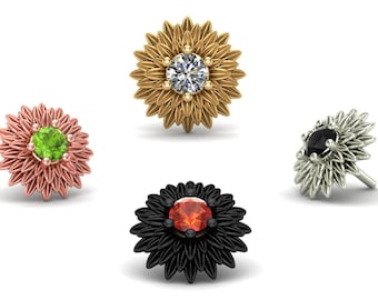 14K Solid Gold Wildflower CZ Piercing – Nose, Cartilage, 25g Threadless, 14g 16g Pin