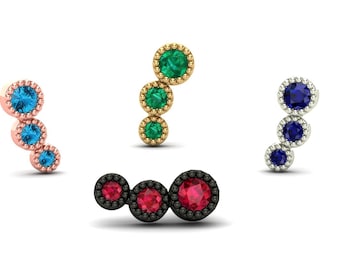 14K Solid Gold Bezel Arc Piercing – Body Jewelry, Nose, Cartilage – 25g Threadless, 14g 16g Pin