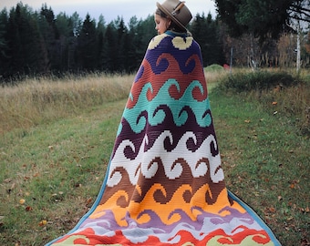 The &quot;Waves&quot; mosaic crochet pattern - English Version US and UK terms