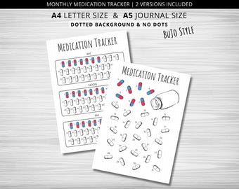 Medication Monthly Tracker, PRINTABLE Journal Page, Medication Tracker, Health Tracker, Pill Tracker, Meds Tracker, Medicine, Bullet Journal