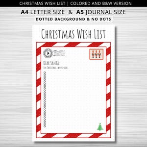 Lista de deseos navideños, página de diario navideño, página de diario IMPRIMIBLE, página de planificador, lista de regalos navideños, carta a Papá Noel, querido Papá Noel