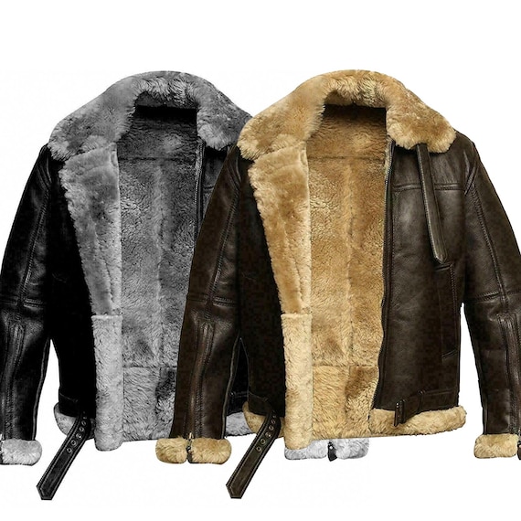 Mens Sheepskin Leather B3 Bomber RAF Aviator Pilot Jacket Winter Flying Coat Shearling Warm Jacket