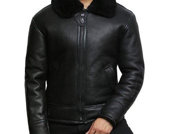 Men’s RAF Aviator Bomber B3 Real Leather Jacket Coat Sheep Skin Pilot Flying Shearling Fur Bomber Army Sheep Leather Jacket